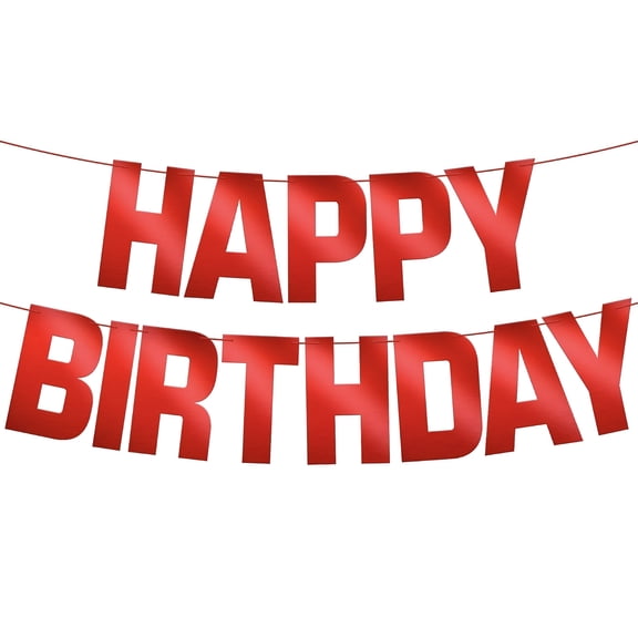 CCOCC Shiny Red Happy Birthday Banner - Pre-Strung,10 Feet | Red Happy Birthday Sign for Red Happy Birthday Decorations Red Happy Birthday Banner