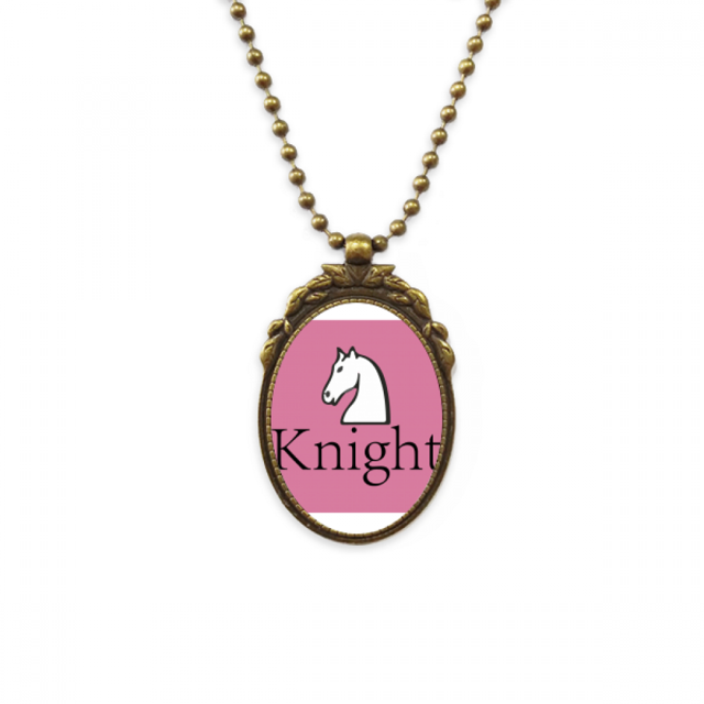 Knight White Word Chess Game Antique Necklace Vintage Bead Pendant Keychain