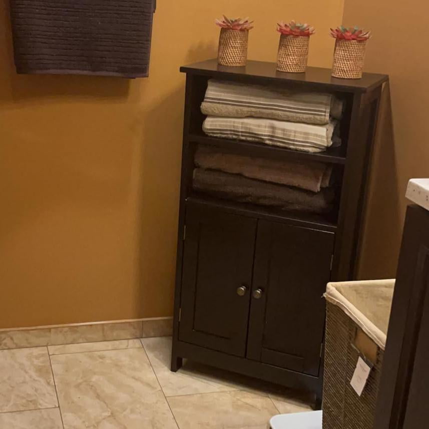 STAROUS  Bathroom Storage Cabinet - Wood Floor Cabinet with Double Doors Adjustable Shelf Free Standing Storage Organizer for Bathroom, Bedroom, Living Room (Espresso)