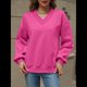 thumbnail image 5 of Sudadera de Cuello en V de Gran Tamaño para Mujer, Sudadera de de Larga, Sudadera con Capucha, Top Cómodo. Rosa Roja L, 5 of 9