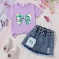 thumbnail image 2 of TOWED22 Girls Skirt Set Letter Print Short Sleeve T-Shirt and Denim Skirt Summer Casual 2 Piece Outfit(O,5-6 Y), 2 of 4