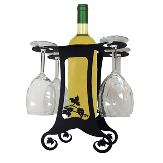 Village Wrought Iron WRC-B-157 Wine Caddy for Four Grapevine Design