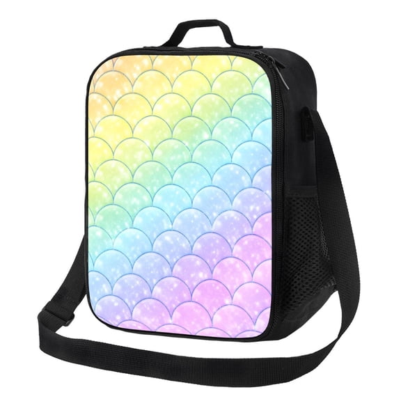 Rainbow Scale Pattern Lunch Bag Insulated Thermal Lunch Box with Shoulder Strap & Handle for Women and Men