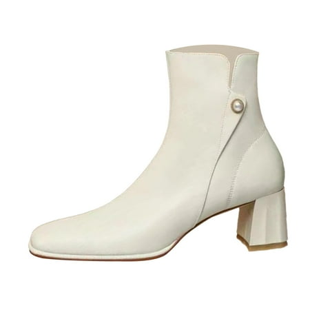 

NN Women s Booties with Heel Chunky Stacked Heel Zipper Ankle Boots for Ladie Booties For Women Low Heel