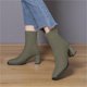 thumbnail image 3 of NECHOLOGY Botas Mujer Zapatos Botines mujer Simple Color Sólido Cómodo Tacón Grueso Media Punta Cuadrada Punta De Manga Elástica Talla Grande Botas Occidentales Botines Botas (Green, 7.5), 3 of 6