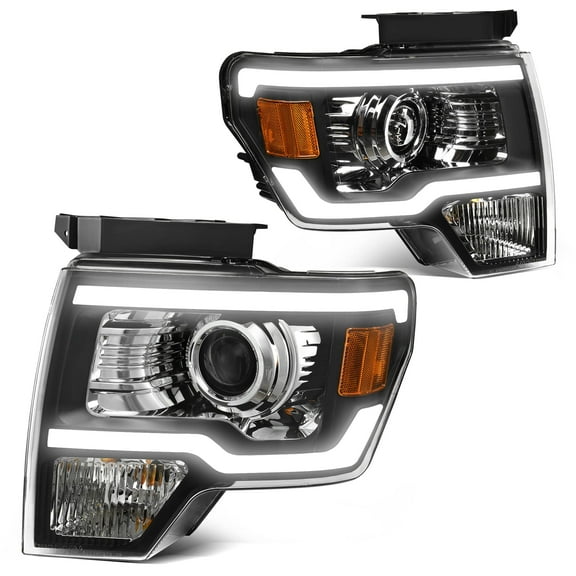 RVNI DRL LED Tube Projector Black Headlights For 2009-2014 Ford F-150 F150 Headlamps