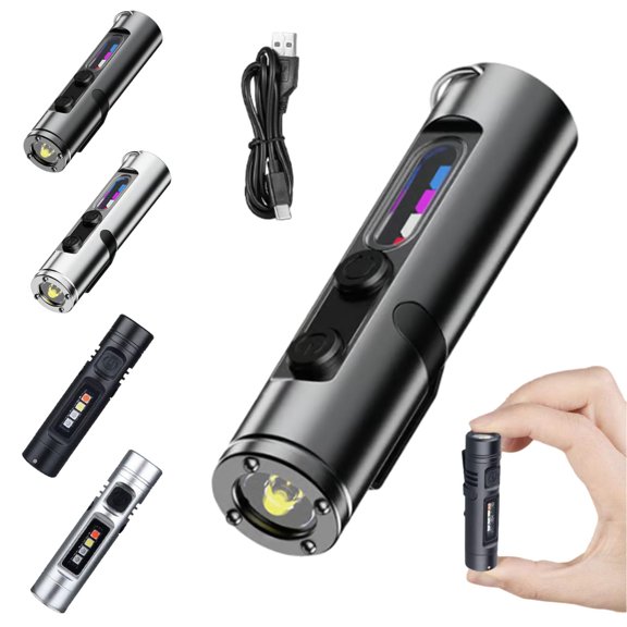 Rechargeable Keychain Flashlight, Mini Magnetic Camping Light with Fire Starter for Hiking