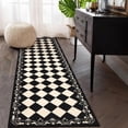 thumbnail image 2 of RUG ROBOT 2.5' x 8' Runner Rug for Hallway, Non Slip Washable Checkered Rug for Kitchen, Black Neutral Bathroom Home Decor Plaid Diamond Low Pile Print Carpet for Entryway Bedroom Laundry, 2 of 8