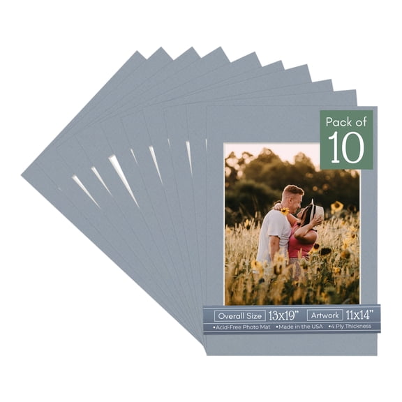 Harbor Gray Picture Frame Mat for 13x19 Frames - Fits 11x14 Photos - 10 Mats