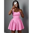 thumbnail image 5 of Pink Sweetheart Neck Ruffle Hem A-Line Mini Dress For Adult Women, 5 of 6