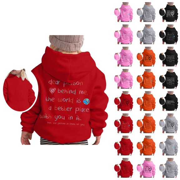 Girls Cute Hoodies 2025 Long Sleeve Dear Person Behind Me Graphic Hooded Sweatshirt with Pockets Kids Pullover Tops