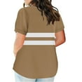 thumbnail image 3 of Plus Size Womens Summer Tops with Sleeves Loose Fitting Casual Striped T Shirts V Neck Graphic Tees Pullover Brown, 3XL, 3 of 6