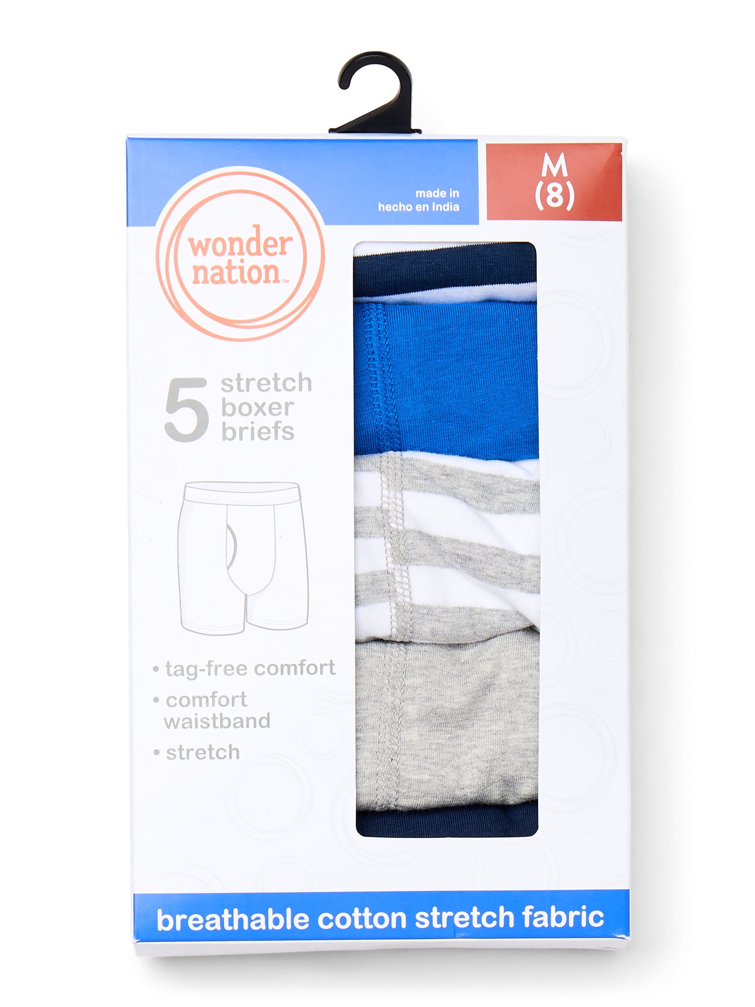Wonder Nation Boys Cotton-Stretch Boxer Briefs, 5-Pack, Sizes S-XL