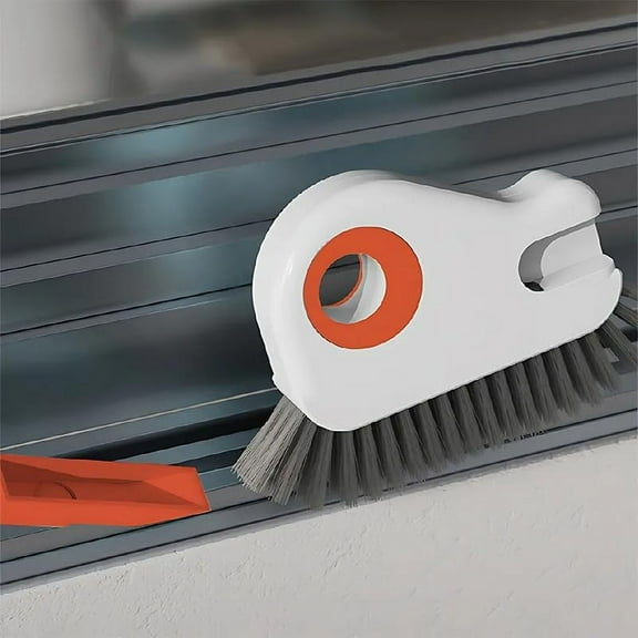 2 in 1 Groove Cleaning Brush Multifunction Grout Cleaner Tool Grip Brush Hard Bristle Crevice Cleaning Brush for Sliding Door Track, Window Sill, Window Seal (2-1 Orange)