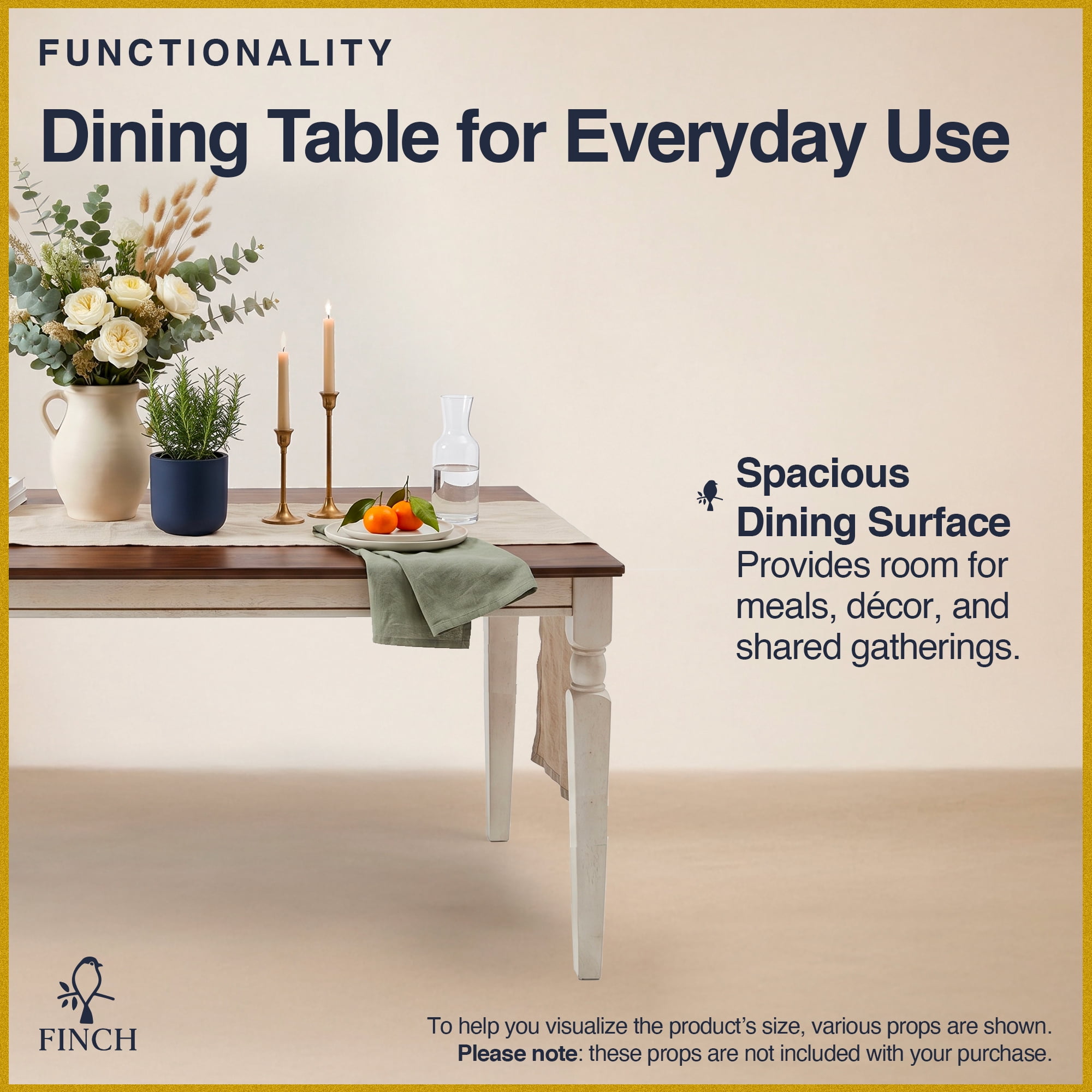 Finch Provence 60" Dining Table with Tools and Hardware, White