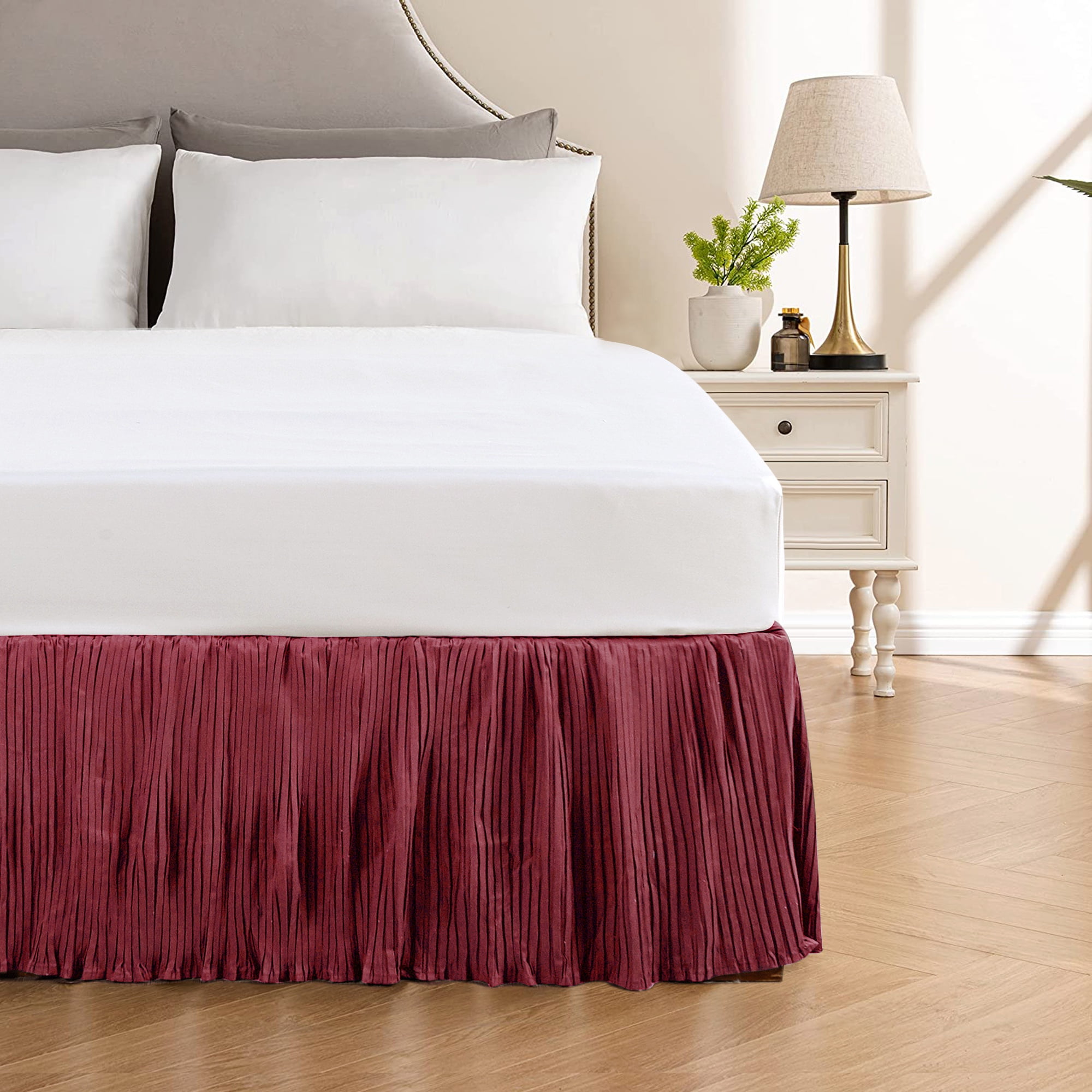 Home Soft Things Diamond Flannel Pleated Bed Skirt, Brick, King (78" x 80" + 18")
