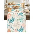 thumbnail image 5 of Summer Sea Turtle Starfish Coral Table Runner 13x90in Non-Slip Cotton Linen Table Runners, Ocean Creature Retro Letter Dresser Scarves TableRunner for Dinner Kitchen Dining Wedding Party, 5 of 9