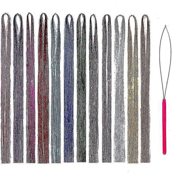 Kit de Oropel para El Cabello YONGSHENG 12 Hebras de Colores 47 Pulgadas con Herramienta