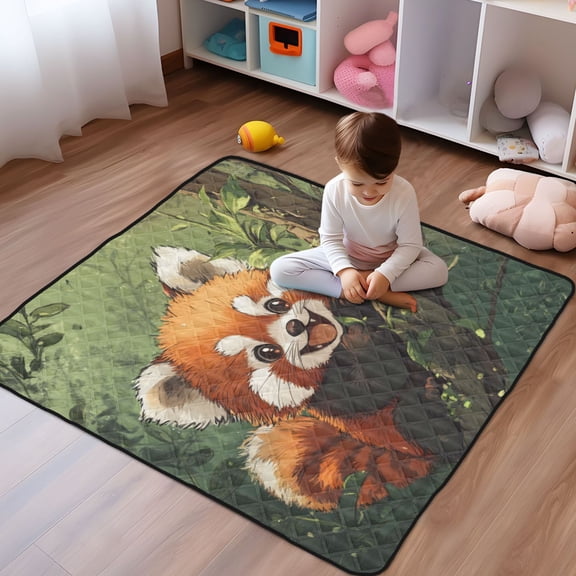WOBOGO Red Panda Baby Playmats Extra Large Waterproof Rollable Activity Pads for Toddlers 50×50inch