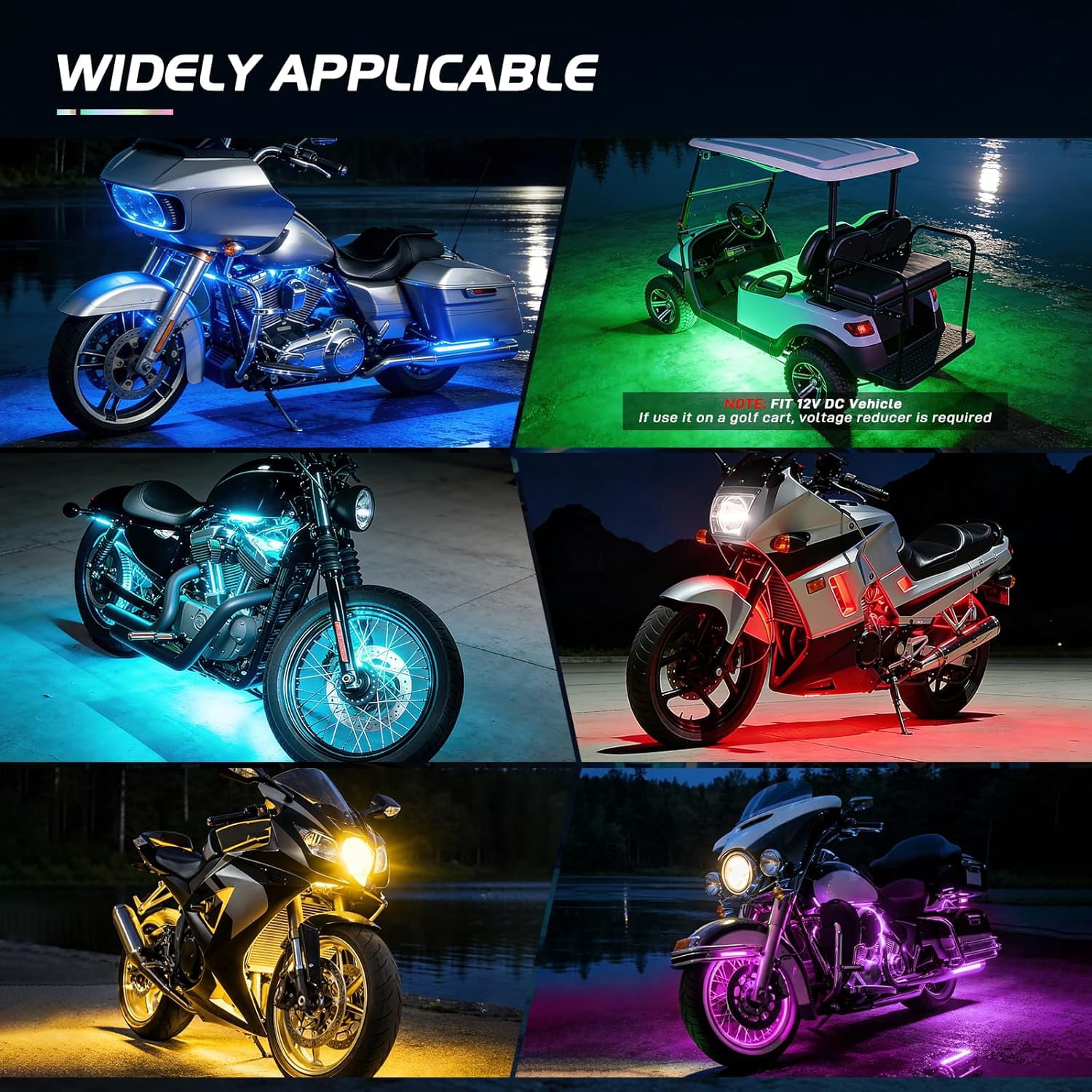 Nilight 12Pcs Motorcycle RGB Led Light Kit Waterproof Multi-Color Atmosphere Lights Lamp with Dual RF Wireless Remote Controllers for Harley Davidson Honda Kawasaki Suzuki