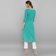 thumbnail image 6 of Janasya Indian Keyhole Neck Roll-up Sleeve Leheriya Sea Green Cotton Kurta For Women, 6 of 7