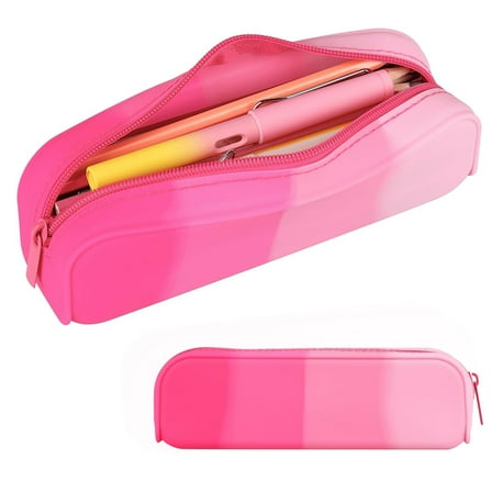 Lakecy Silicone Pencil Case with Zipper Closure, Waterproof Pencil Pouch Aesthetic Lightweight&Portable Pen Bag Small Office Supplies for Adults，Pink