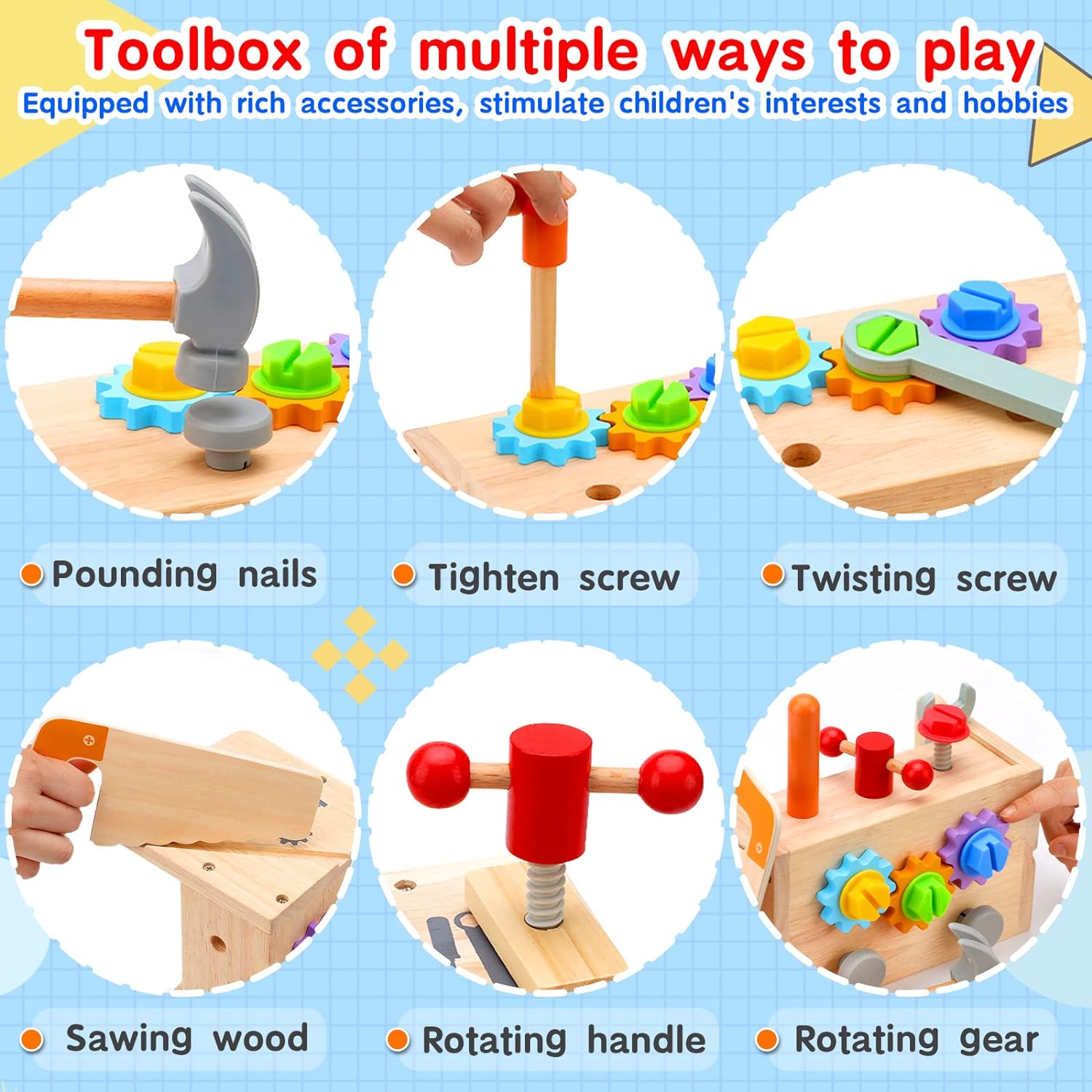 WQFSTORE Kids Wooden Tool Set - 29 Pieces with Workbench photo 4