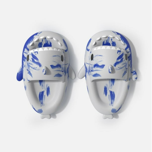 Sandales de plage antid rapantes en forme de requin pour femmes Graffiti chaussures de bain en forme de requin de couple de maison
