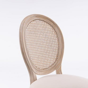 Newboti Furniture French Style Solid Wood Frame Linen Fabric Rattan Back Dining Chair,Set of 2,Cream 94993