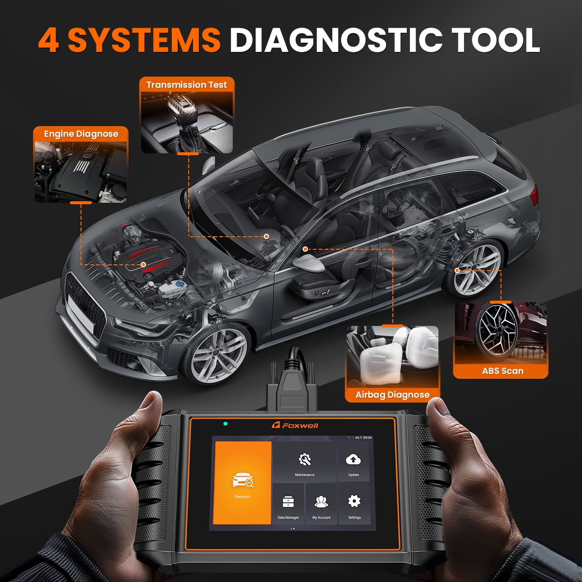 FOXWELL GT30 BT Bidirectional Scan Tool OBD2 Scanner ABS SRS Transmission Engine, Car Diagnostic Tool with 9 Resets Free WIFI Update