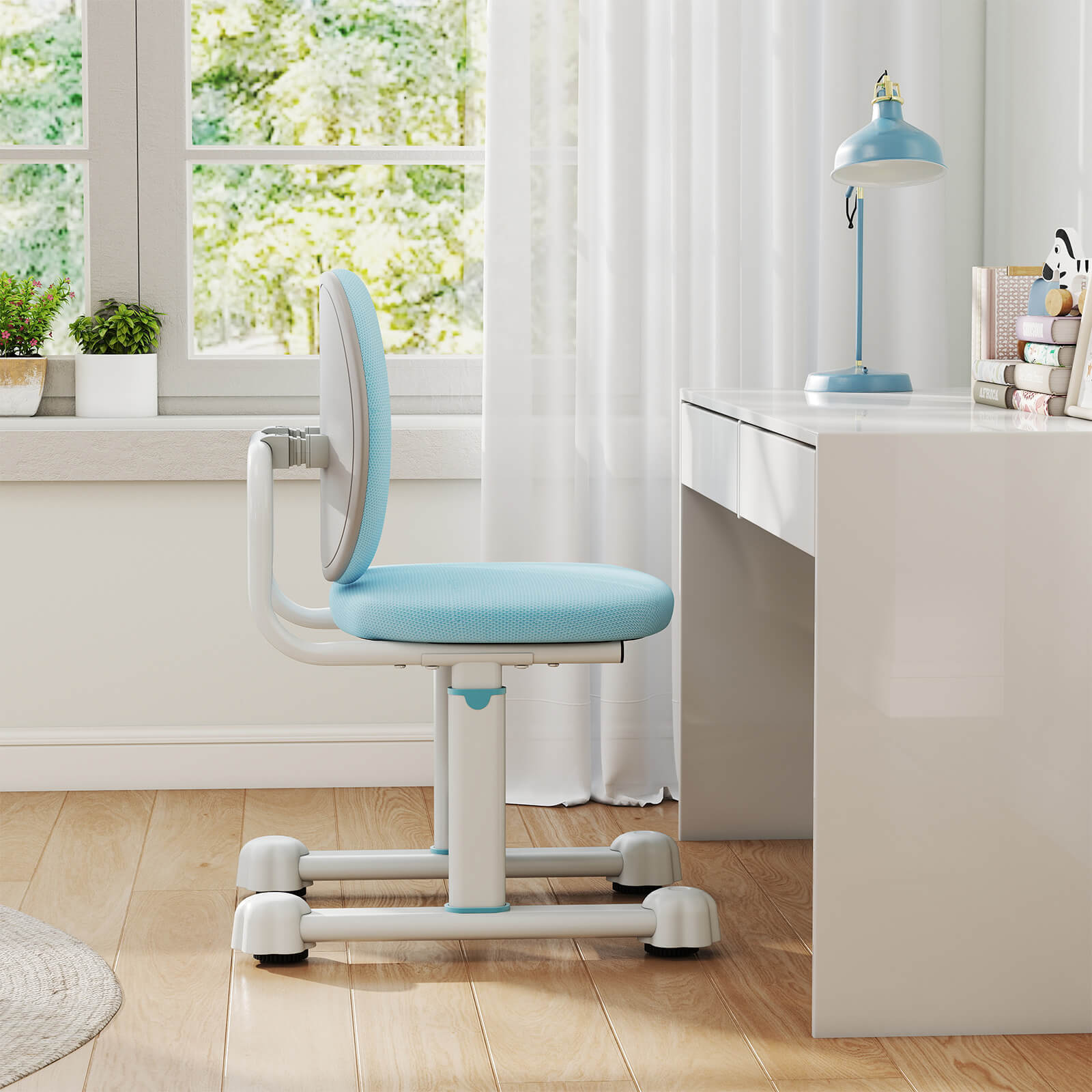Costway Kids Desk Chair with Double Back Support Adjustable Height Upholstered Computer Chair Blue