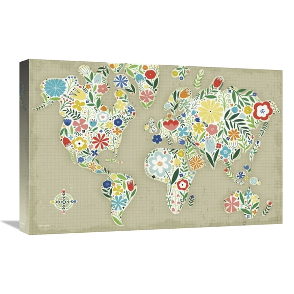 Global Gallery's 'Floral World Tan' By Michael Mullan Stretched Canvas Wall Art