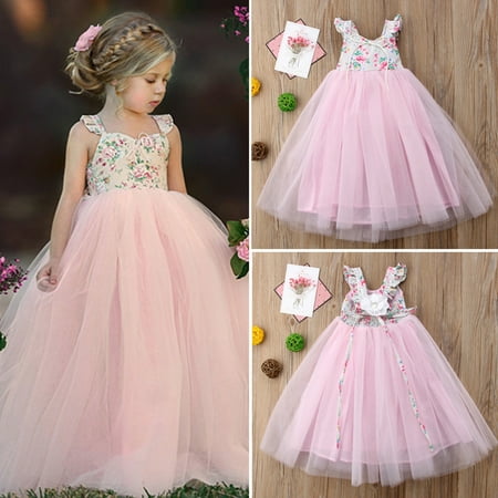 - Flower Girls Princess Dress Kids Baby Party Wedding Pageant Lace Tutu Dresses 1-2 Years