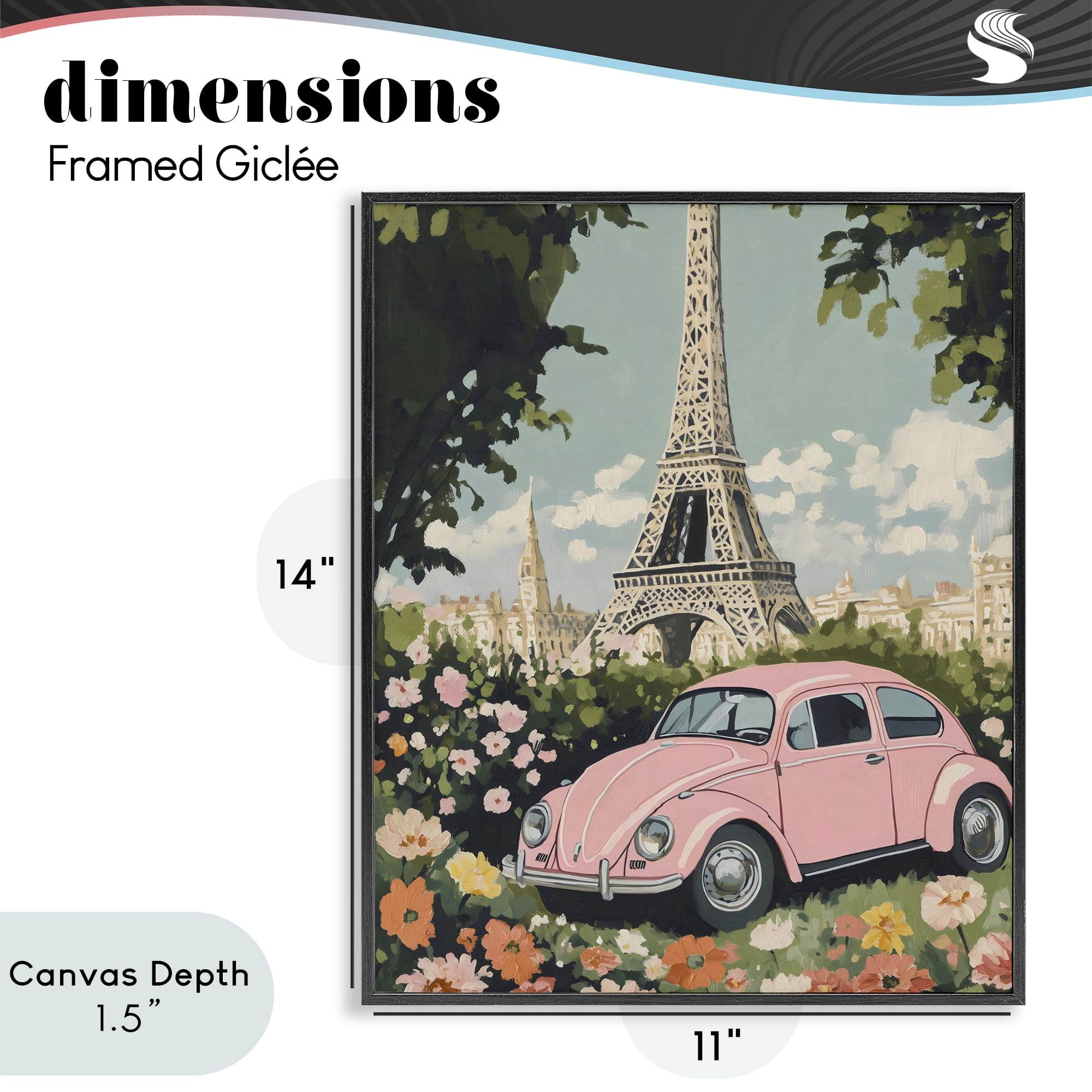 Stupell Industries Paris Pink Car in Bloom Black Framed Giclee Art, design by The Prints Vibe