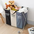 thumbnail image 2 of 3 Compartment Canvas Laundry Hamper Sorter Basket Three Lattice Storage DARK & LIGHT & COLOR, 2 of 12