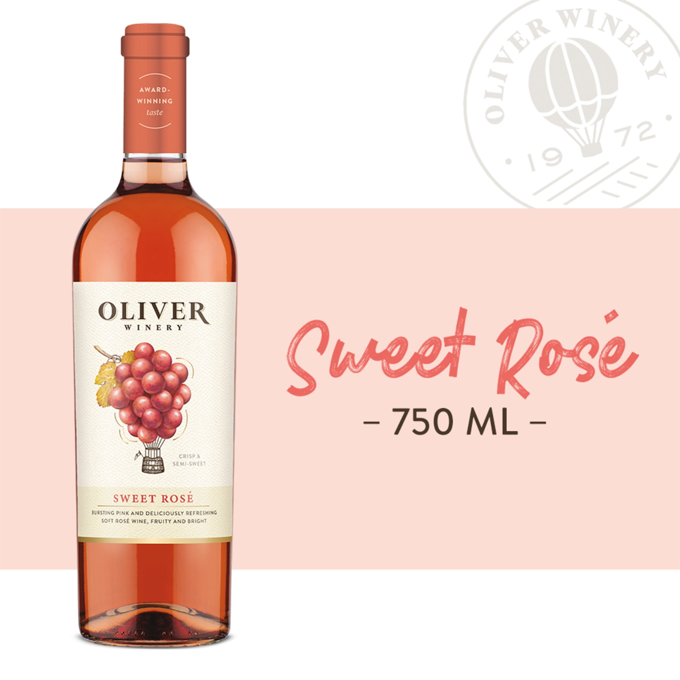 Oliver Sweet Rosé Wine, Indiana, 11% ABV, 750ml Glass Bottle