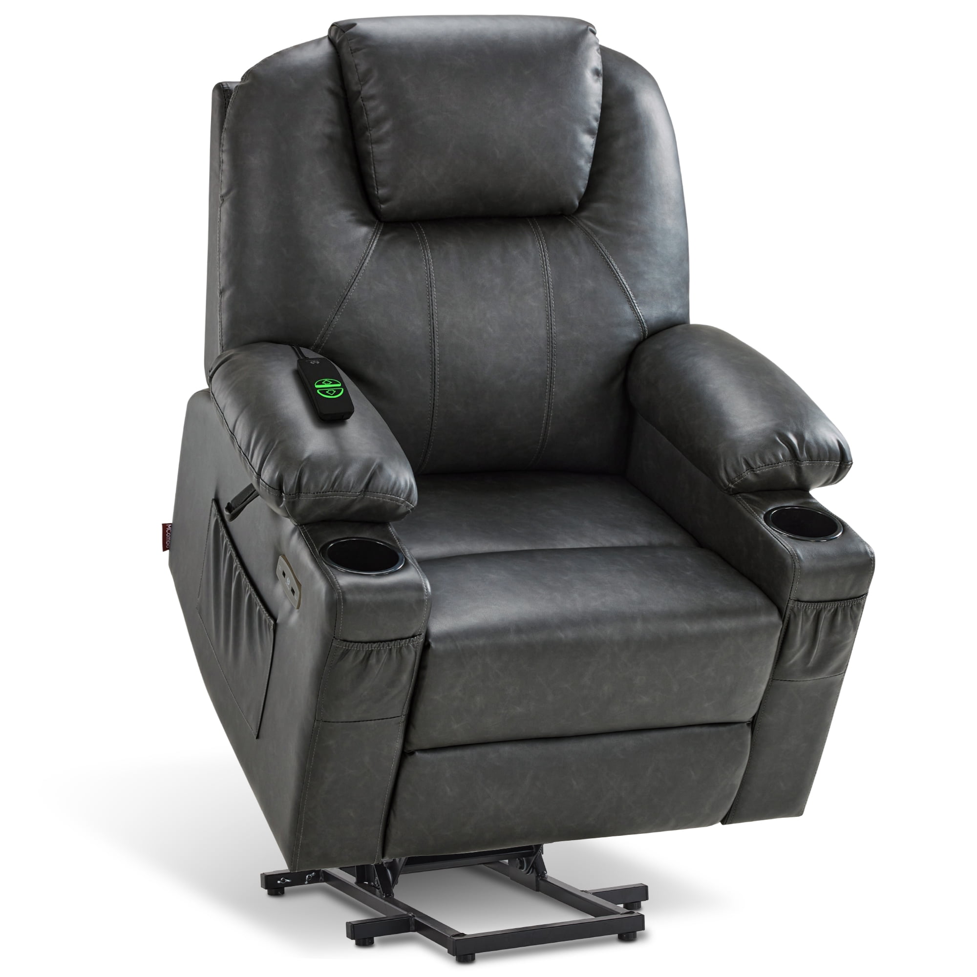 MCombo Large Power Lift Recliner Chair with Massage and Heat for Big and Tall Elderly, Faux Leather, Gray