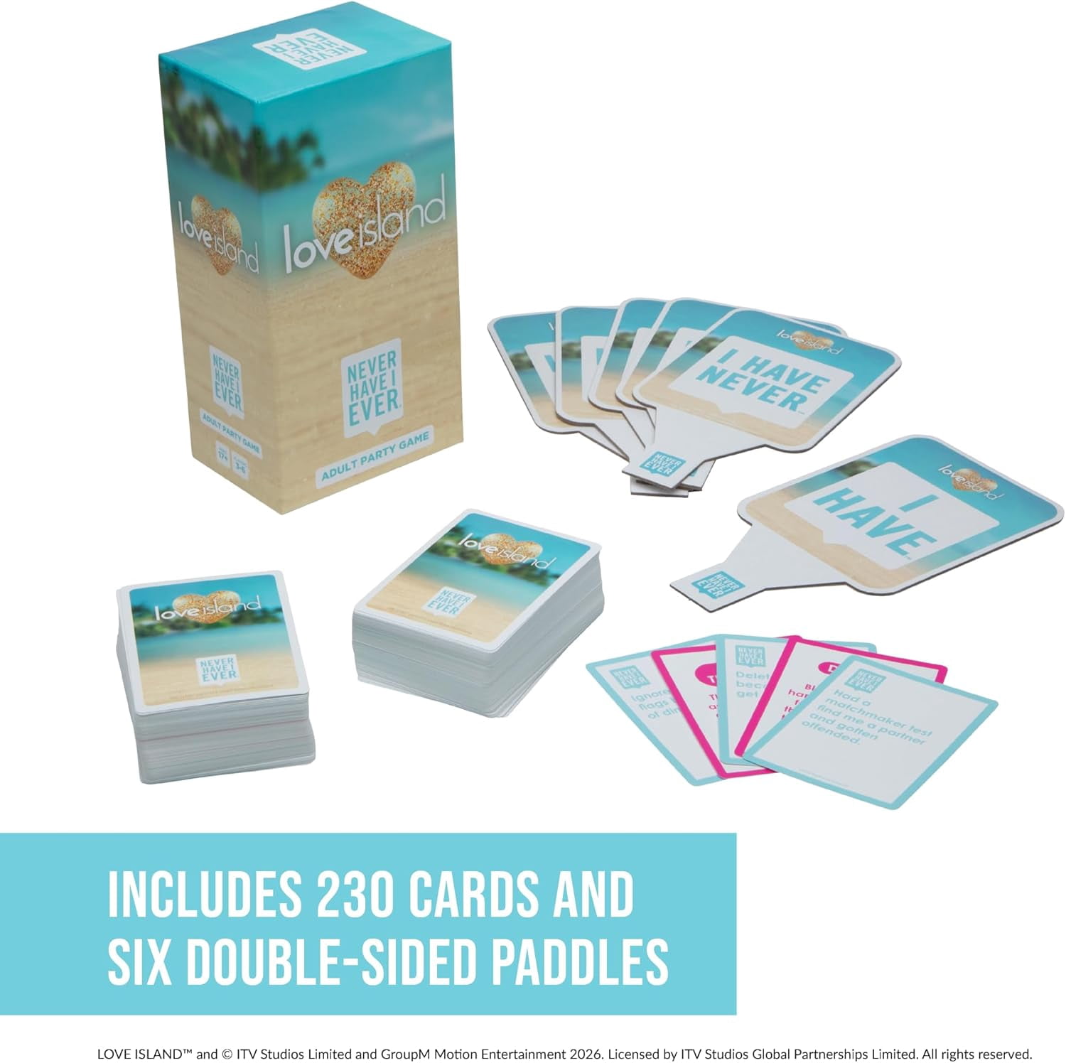 Never Have I Ever Love Island - Love Island Party Game - Uncover Secrets, Share Stories, and Clear Your Hand - The Classic Viral Hilarious and Funny Icebreaker for Adults, 3-6 Players, Ages 17+