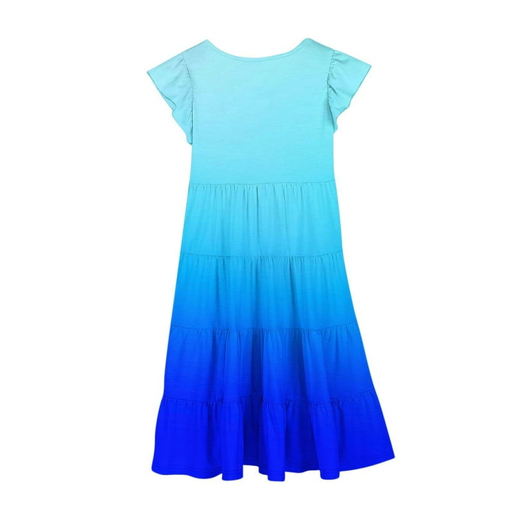 gienakse Girl Summer Boho Sundress, Tween Ruffles Sleeveless Tiered Dresses, Cute Printed Summer Beach Skater Midi Dress Child Short Sleeve Basic