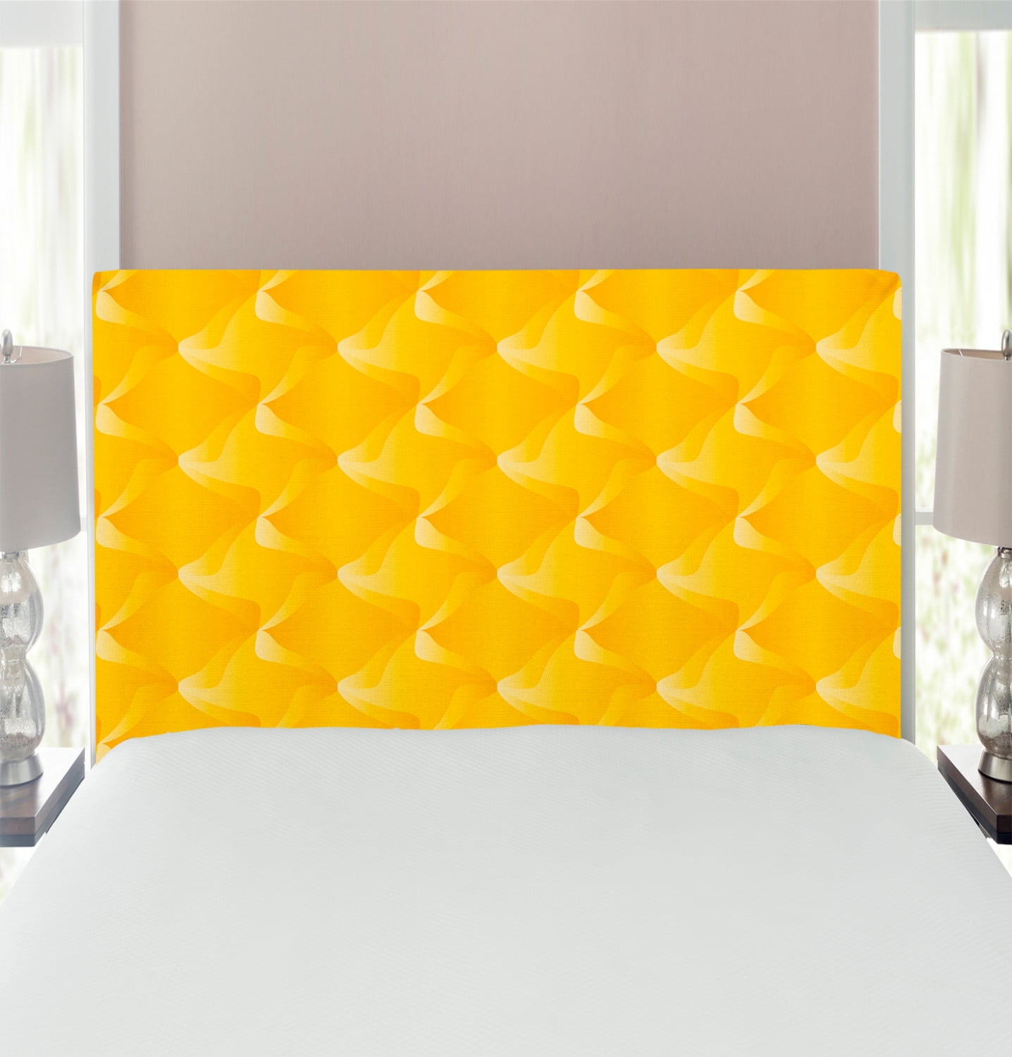 Yellow Headboard, Abstract Design Shaded Curving Lines and Swirling