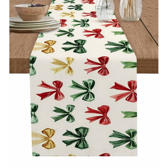 Red Green Yellow Table Runner 72 Inches, Watercolor Bow Knot Bed Runner Dresser Scarves Tabletop for Indoor Outdoor Parties/Ceremony/Banquet, 18" x 72"