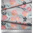 thumbnail image 3 of Soimoi Gray Silk Fabric Leaves & Peach Floral Watercolor Print Fabric by Yard 42 Inch Wide, 3 of 3