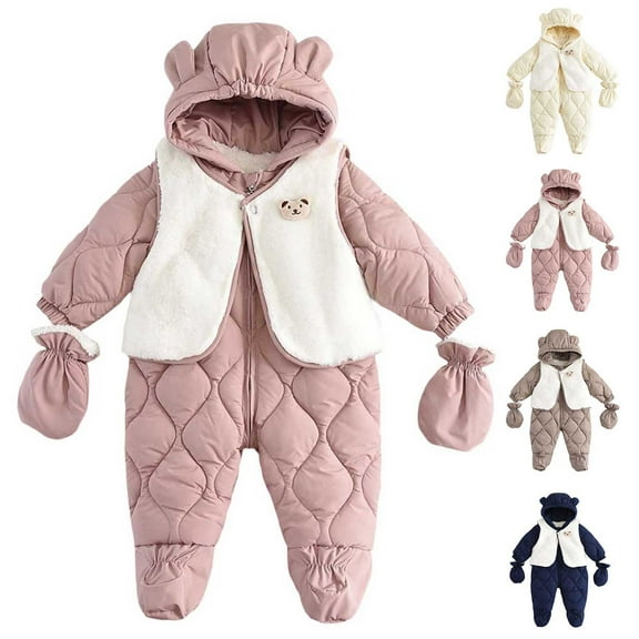 Nmnitkp Boys And Girls Winter Fashion Outdoor Children's Hooded Detachable Thick Warm Ski Suit Ear Jumpsuit Pink,6 Months