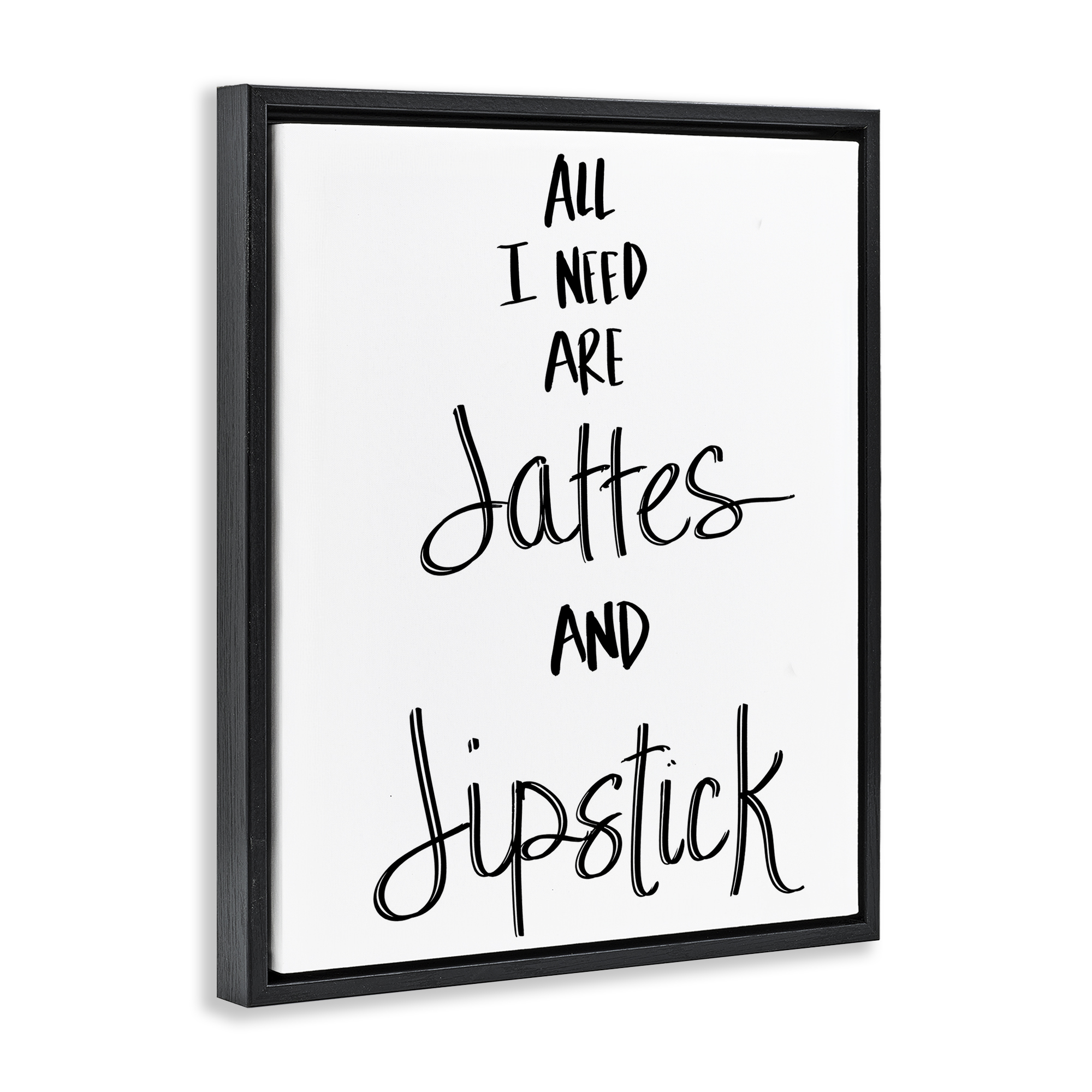 Stupell Industries Need Lattes & Lipstick Beauty & Fashion Painting Black Floater Framed Art Print Wall Art, 17 x 21
