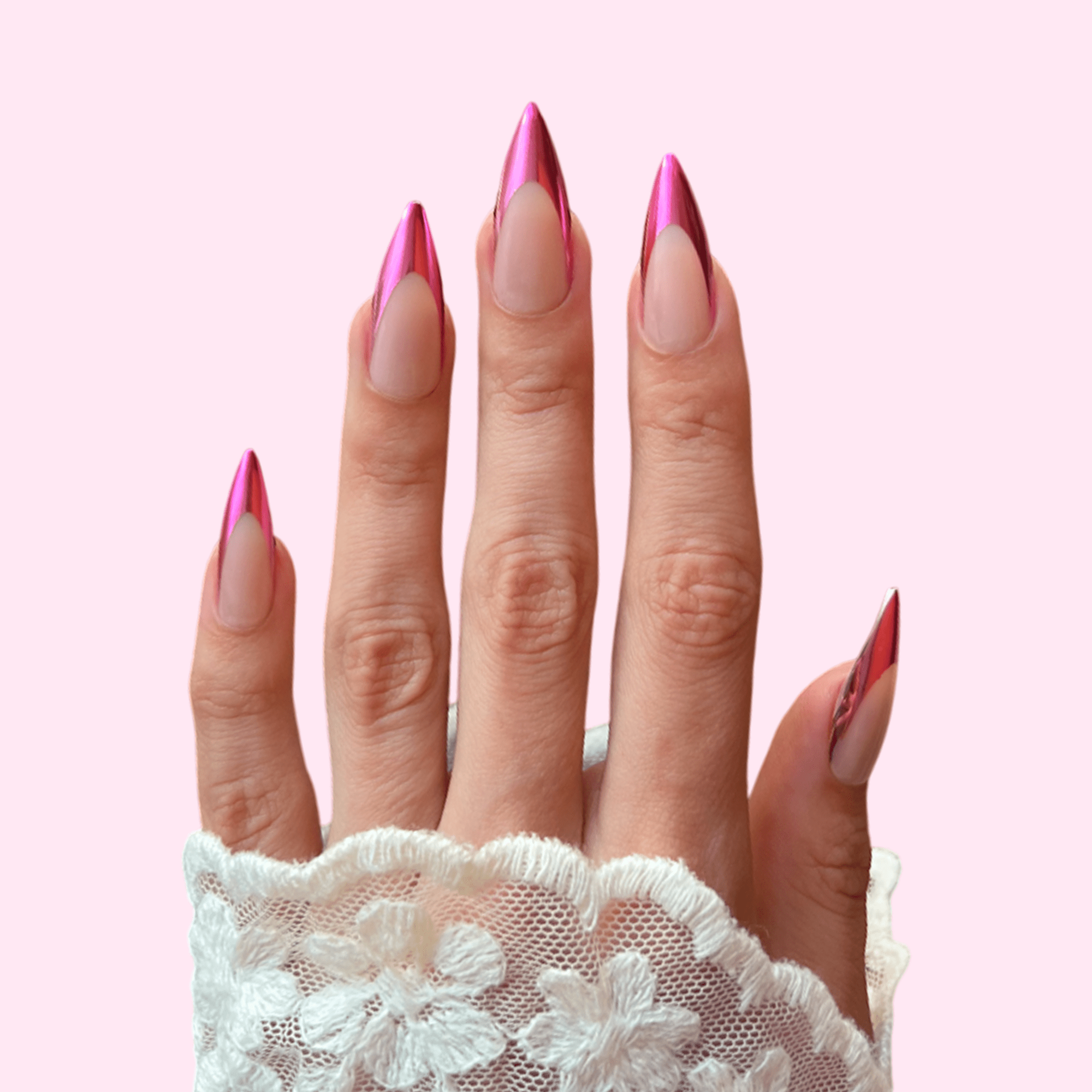 PaintLab Long Stiletto Press On Nails, Pink Chrome, 30 Count