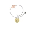 thumbnail image 2 of Delight Jewelry Goldtone Large Disc Letter - T - 3/4'' - Rose Goldtone Leaf Delicate Bracelet, 6.25+1.75", 2 of 4