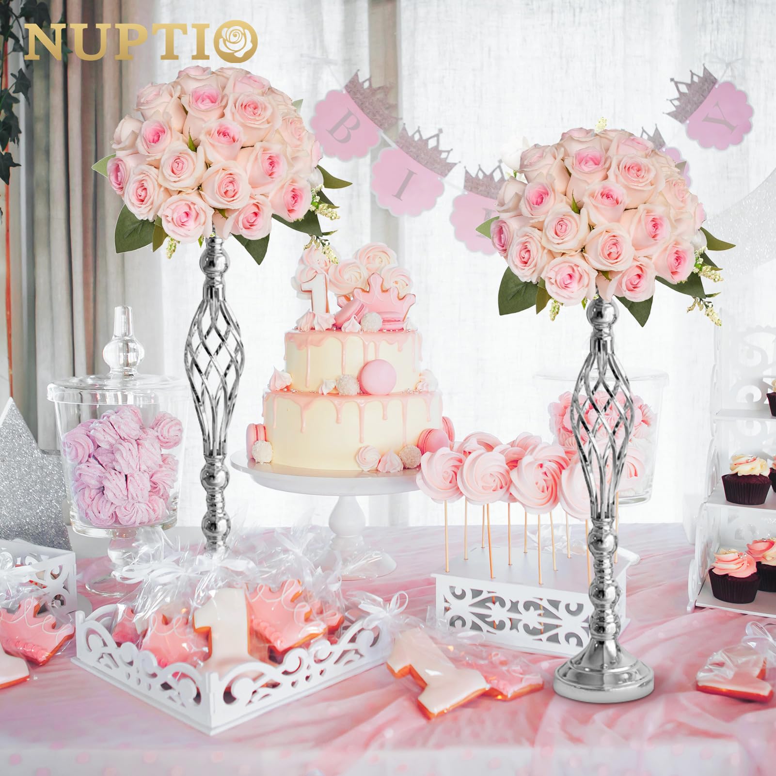 Nuptio Silver Tall Flower Centerpiece Stands, Set of 10 photo 3