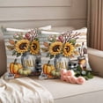 thumbnail image 2 of Fall Sunflower Outdoor Waterproof Pillow Covers, Thanksgiving Pumpkin Botanical Leaf Wooden Decorative Square Throw Pillowcase Sofa Cushion Sham for Patio/Couch/Chair, 20"x20" 2 Pack, 2 of 8
