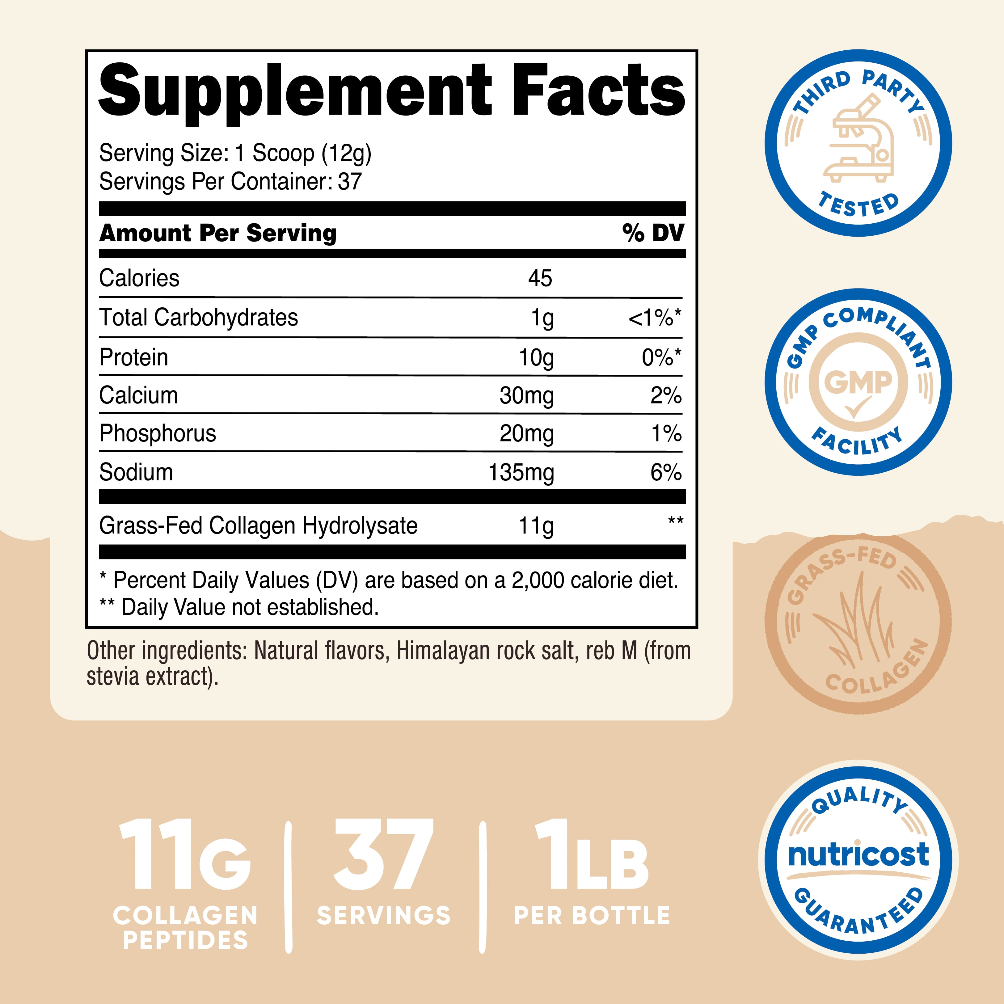Nutricost Grass-Fed Collagen Powder 1LB (Vanilla) - Non-GMO, Gluten Free Supplement