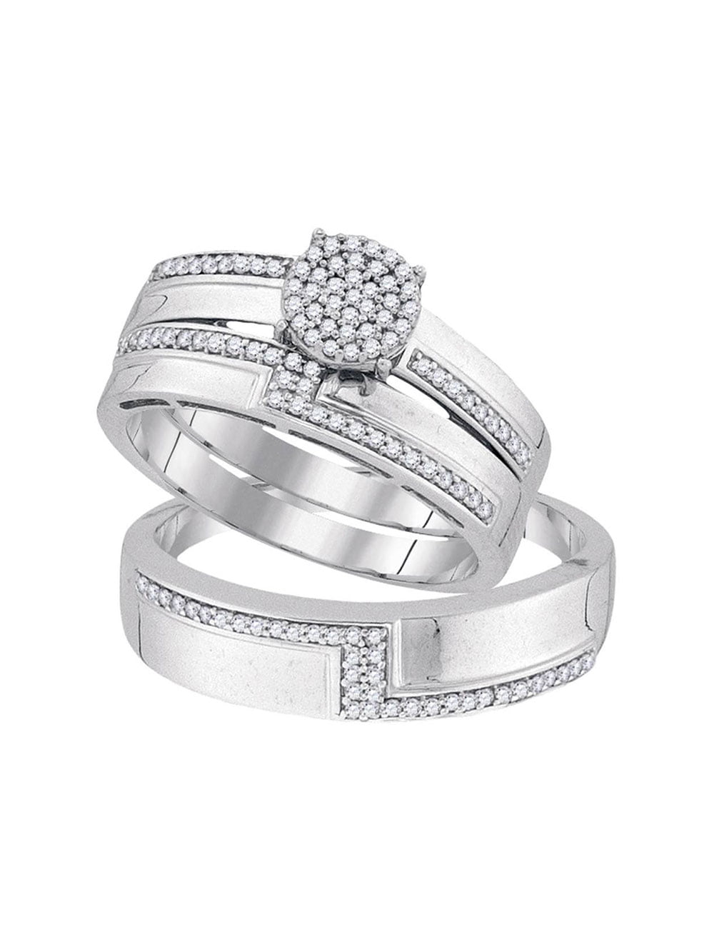 Details about   10k White Gold Over Princess Diamond Cut Engagement Wedding Band Bridal Ring Set 